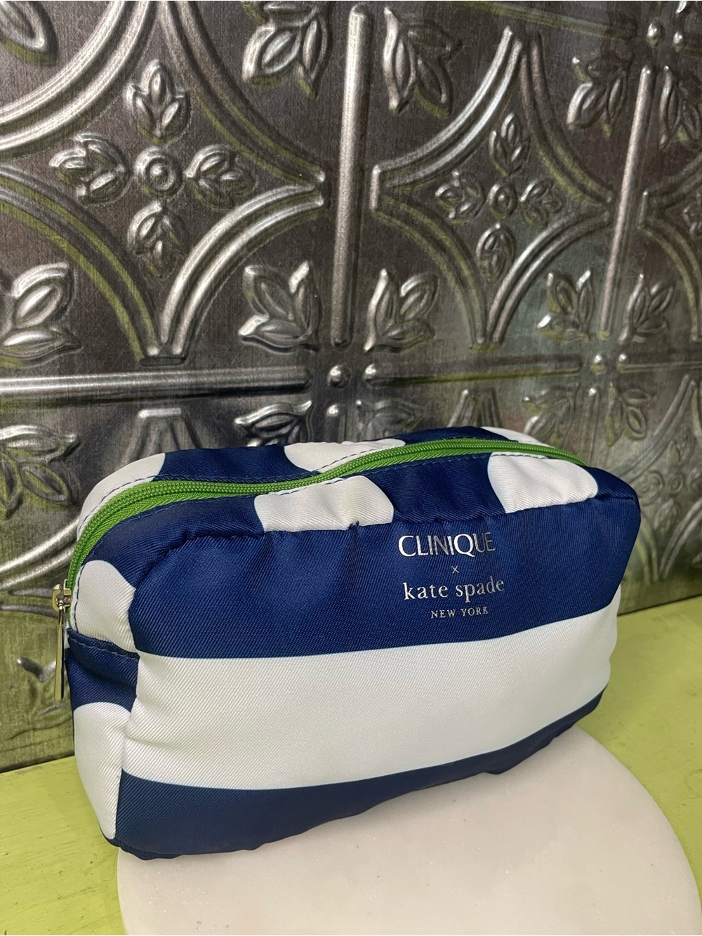 Clinique x Kate Spade Navy & White Stripe pouch